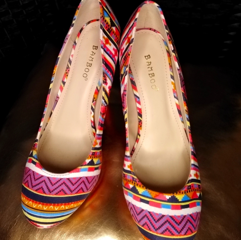 Colorful Bamboo platform stilettos - Picture 1 of 6